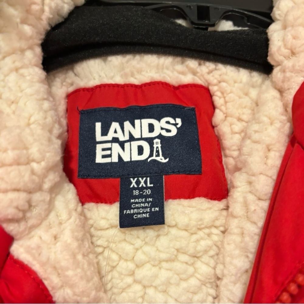 LANDS END Boys’ Expedition Parka Red Down Puffer Jacket with Fur Hood Size XXL - Picture 6 of 13